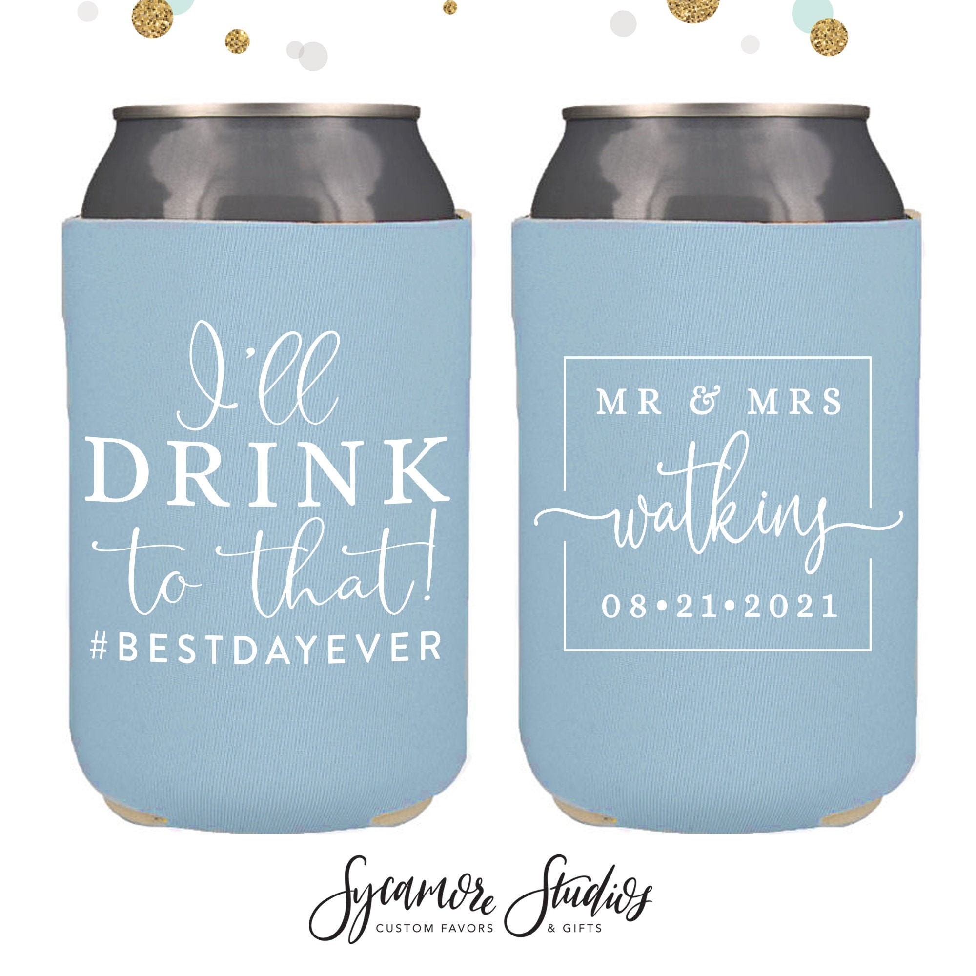 Cheers to the Mr and Mrs Wedding Can Cooler 174R Custom Wedding Favors,  Beverage Insulators, Beer Huggers, Wedding Favor, Beer Holder 