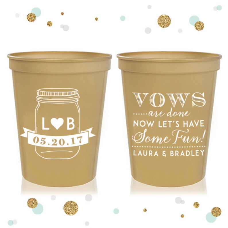 Mason Jar Wedding Stadium Cups 5 Custom Bridal Wedding Favors, Wedding Cups, Party Cups image 1