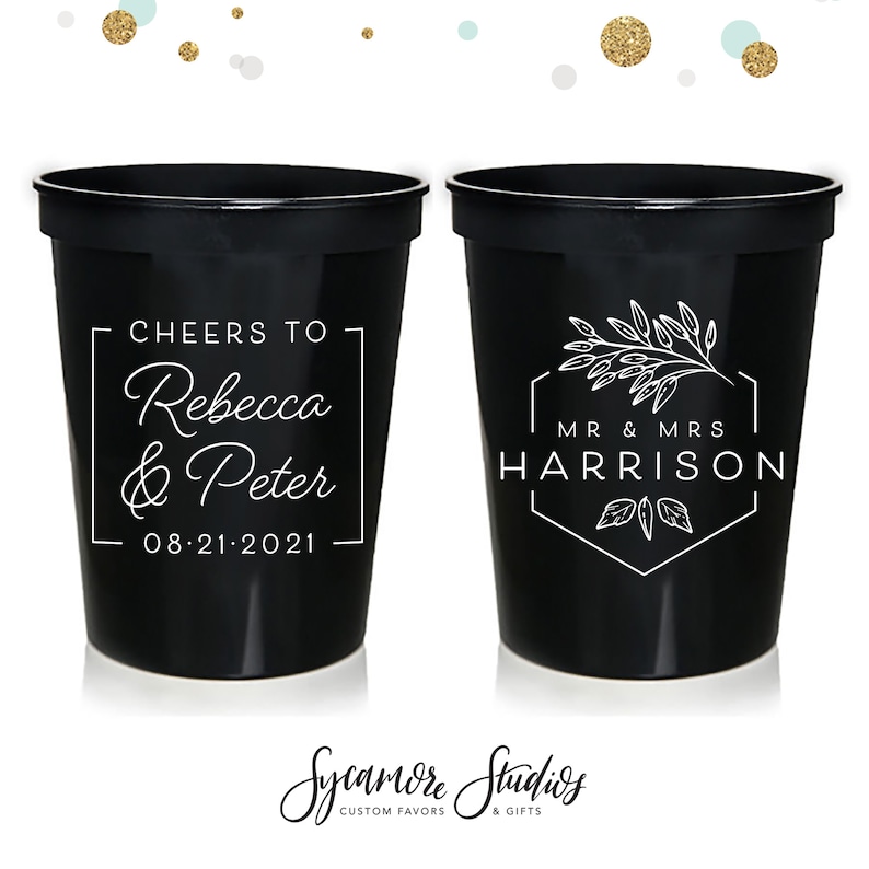 Wedding Cups Wedding Can Cooler /& Stadium Cup Package #174 Custom Cheers to The Mr and Mrs Wedding Favors Wedding Favor Package