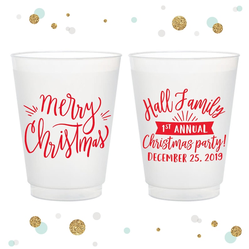 Merry Christmas - Family Party - 12oz or 16oz Frosted Unbreakable Plastic Cup #2 - Custom - Holiday Party Favors, Christmas Cups, Party Cups