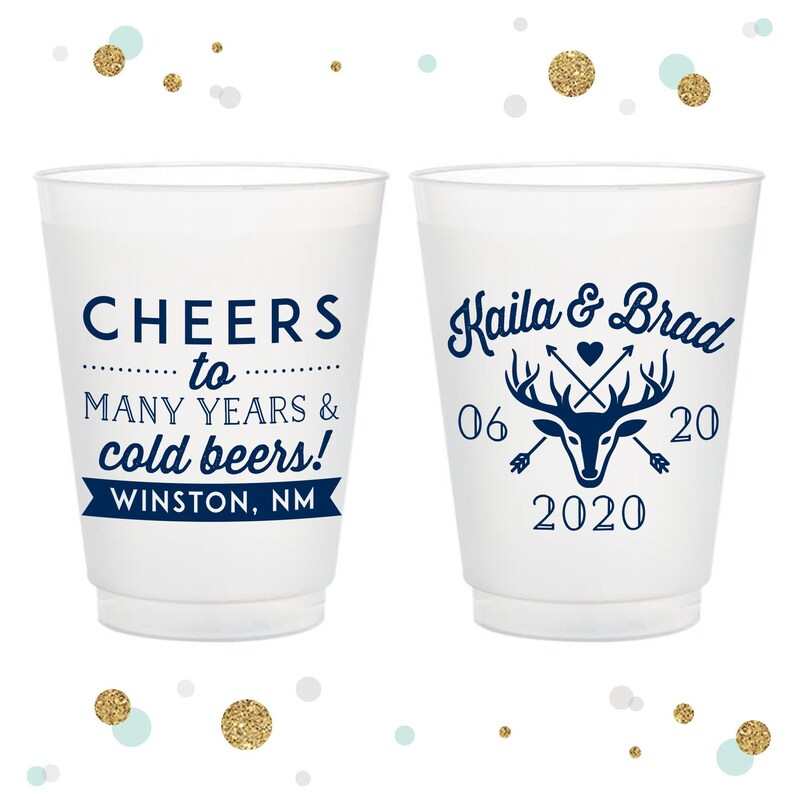Bridal Wedding Favors 16oz Frosted Unbreakable Plastic Cup #134 Party Cups Wedding Cups Cheers to Many Years Custom Wedding Favor
