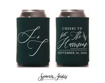 Cheers To Initials  - Wedding Can Cooler #69R - Custom -  Wedding Favors, Beverage Insulators, Beer Huggers, Monogram Favors. Cute Wedding