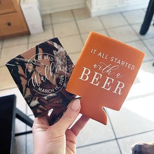 It All Started With A Beer - Wedding Can Cooler #209R - Custom - Wedding Favors, Beverage Insulators, Beer Huggers, Wedding, Beer Holder