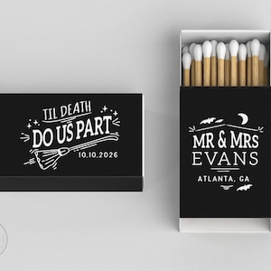Foiled Wedding Matchboxes #49 - Til Death Do Us Part - Holiday Matches, Matchbox, Match Boxes, Candle Matches, Bridal Favors, Party Matches