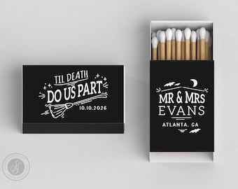 Foiled Wedding Matchboxes #49 - Til Death Do Us Part - Holiday Matches, Matchbox, Match Boxes, Candle Matches, Bridal Favors, Party Matches