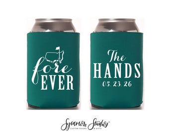 Fore Ever Golf - Wedding Can Cooler #342R - Custom - Bridal Wedding Favors, Beverage Insulators, Beer Huggers, Party Favor, Cute Party Gifts