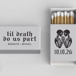 Foiled Wedding Matchboxes #48 - Til Death Do Us Part - Halloween, Matchbox, Match Boxes, Candle Matches, Bridal Favors, Party Matches