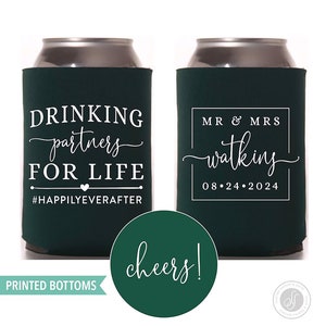 Drinking Partners For Life - Bottom-Printed Wedding Can Cooler #154B - Custom - Wedding Favors, Insulators, Beer Holder, Wedding Favor