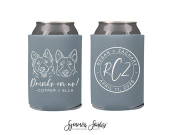 Bruiloft blikjeskoeler #242R - aangepaste huisdier illustratie - drankjes op ons - trouwbedankjes, bekerhouder, trouwbedankje, blikjeshouder, blikjes huisdier