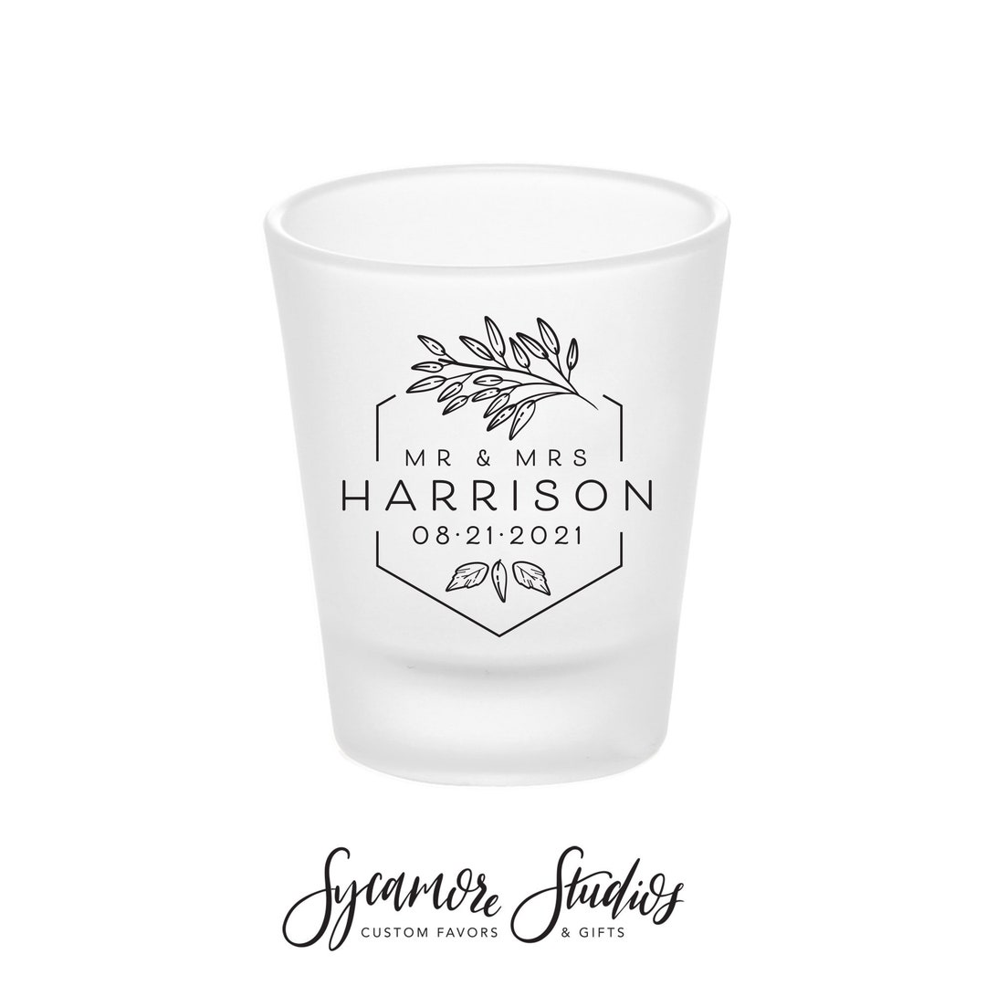 Frosted Shot Glass 60F Modern Hexagon Wedding Favors, Bridal Wedding