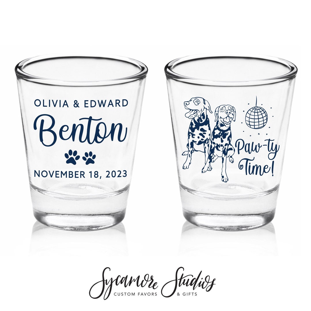 Doublesided Shot Glass 201C Custom Pet Illustration Pawty Time