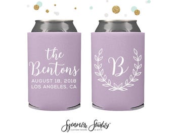 Wreath - Wedding Can Cooler #107R - Custom -  Wedding Favors, Beverage Insulators, Beer Huggers