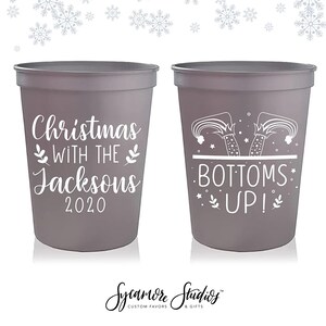 Holiday Stadium Cups #20 - Bottoms Up - Custom - Holiday Favors, Party Cups, Christmas Party Favors, Holiday Party, Holiday Decor, Beer Cups