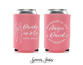 Custom Pet Illustration Wedding Can Cooler – Personalized Wedding Favor #238R