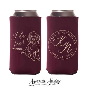 Slim 12oz Wedding Can Cooler #234S - Cheers - Custom Pet Illustration - Wedding Favors, Can Holder, Beer Huggers, Gifts for Guests