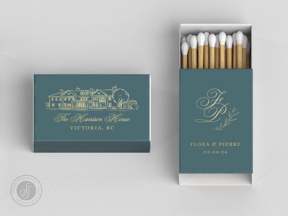 Foiled Wedding Matchboxes #28 - Custom Venue Wedding Matches, Matchbox, Wedding Match Favors, Match Boxes, Candle Matches, Bridal Favors