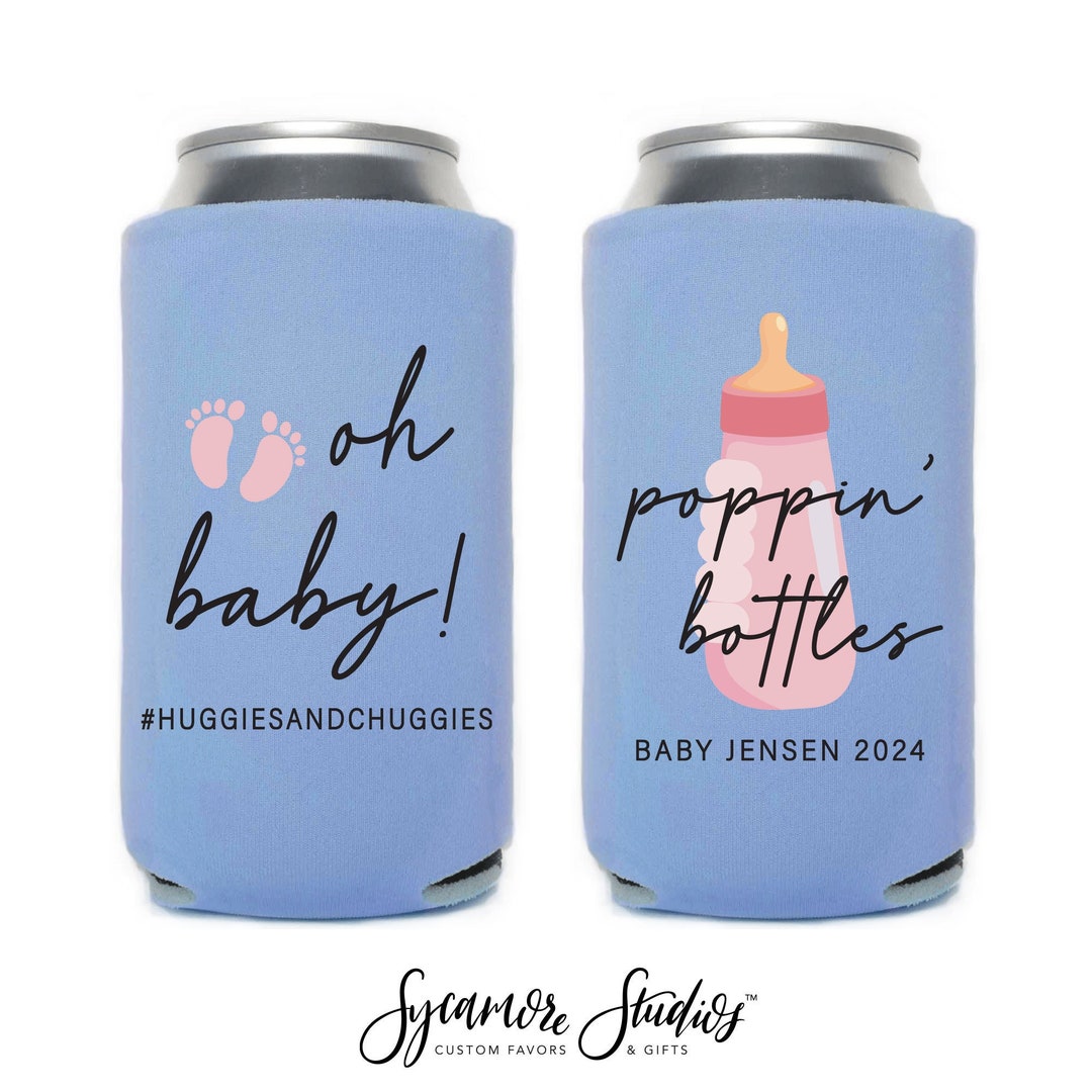 Poppin' Bottles Baby Shower Full Color Slim Can Cooler 1FS Baby Shower Favor, Drink Holder