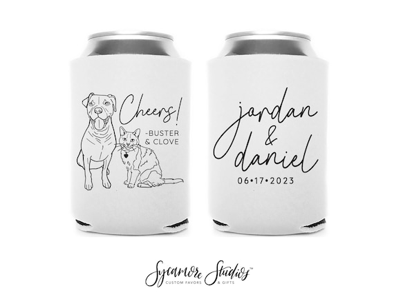 Wedding Can Cooler #213R Custom Pet Illustration Cheers