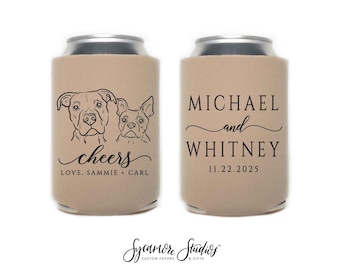 Wedding Can Cooler #241R - Custom Pet Illustration - Cheers - Wedding Favors, Beverage Holder, Wedding Favor, Can Holder, Pet Insulator