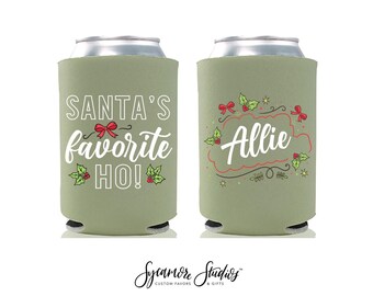 Custom Neoprene Single Can Cooler #23SG - Santa's Favorite Ho - Full Color - Christmas Can Cooler, Holiday Gift, Beer Hugger, Holiday Beer