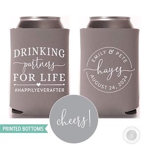 Drinking Partners For Life - Bottom-Printed Wedding Can Cooler #153B - Custom - Wedding Favors, Insulators, Beer Holder, Wedding Favor