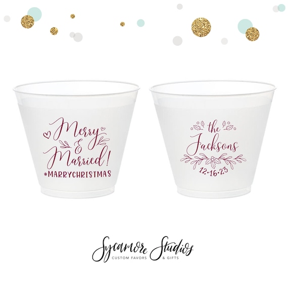 Merry and Married 9oz Frosted Unbreakable Plastic Cup 179 Custom