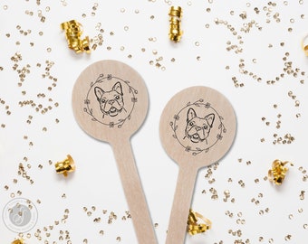 Wedding Stir Sticks #4 - Custom Pet Dog or Cat Illustration - Wooden Stir Sticks, Round, Oval, Rectangle Stir Sticks, Wedding Favors