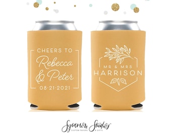 Cheers to The Mr and Mrs - Wedding Can Cooler #174R - Custom - Wedding Favors, Beverage Insulators, Beer Huggers, Wedding Favor, Beer Holder