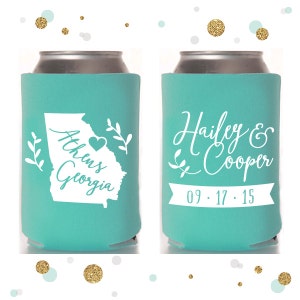 State or Province - Wedding Can Cooler #2R - Custom - Bridal Wedding Favors, Beverage Insulators, Beer Huggers