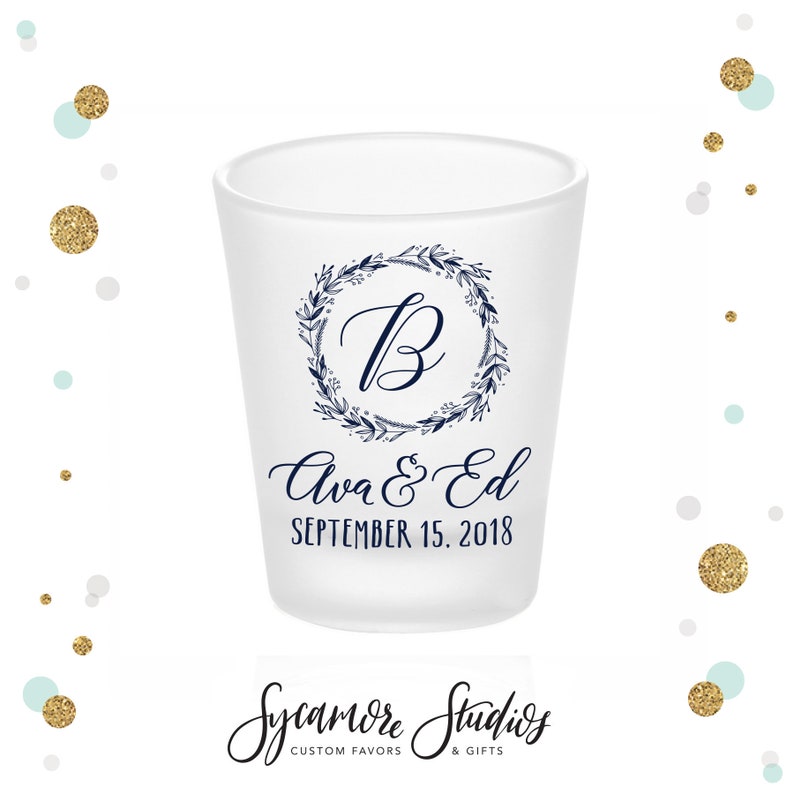 Download Wedding Favors Wedding Shot Glasses Frosted Shot Glass 45 Monogram Wreath Bridal Wedding Favors Custom Shot Glasses Party Supplies Paper Party Supplies Kromasol Com