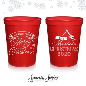 Holiday Stadium Cups #16 - We Wish You A Merry Christmas - Custom - Holiday Favors, Party Cups, Christmas Party Favors, Holiday Party, Decor