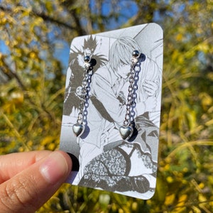 God of Death Anime Earrings, Heart Chain Earring Studs, Subtle Anime Jewelry Earrings - READ DESCRIPTION