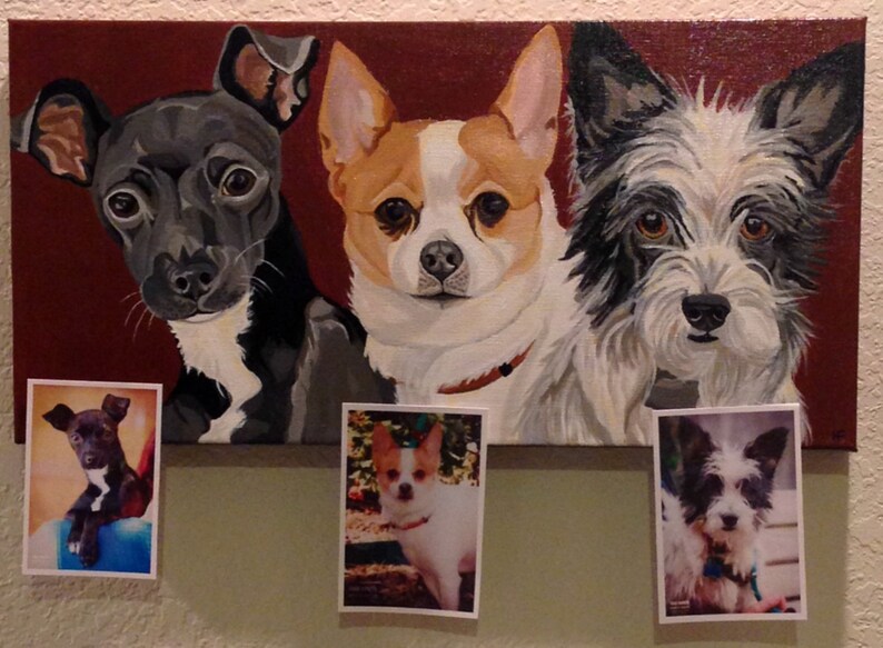 Custom Pet Portrait, Pet Portrait, Multiple Pet Portrait, Dog Portrait, 3 Pets, Pet Painting, From Photograph, Pet Gift, Memorial Portrait image 2