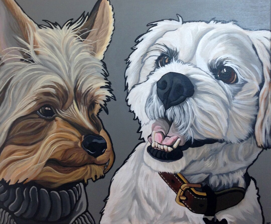 Two Dogs Portrait Mulitple Pet Portrait, Custom Pet Portrait, 2 Pets, Pet Portrait, Dog ...