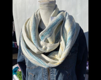 Infinity scarf "Moonstone" cotton handwoven handdyed blues gold