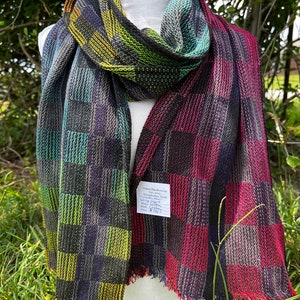 Long scarf short fringe  &quot;Connection&quot; cotton Handwoven rainbow