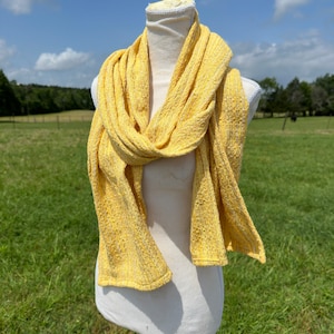 Handwoven long scarf “Sunny Days” yellow cotton sunshine