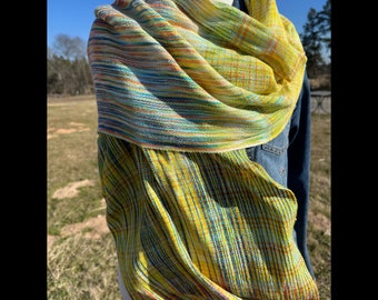Handwoven long scarf “Watercolor Fantasy” tencel painted handdyed