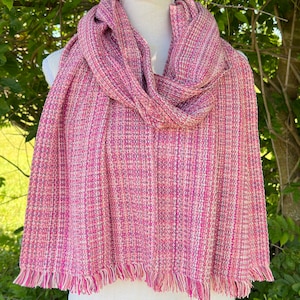 Handwoven long scarf with short fringe &quot;Signs Of Spring” handdyed supima cotton sparkle