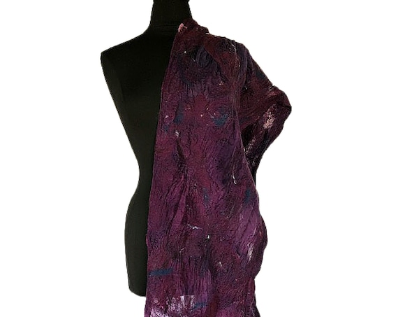 Purple felted wrap, Deep purple felted scarf, Purple w/ turquoise accents, Gift for Her, Accessories, Scarves & Wraps, GracefulEweFiberArts