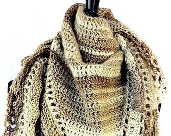 Crocheted Wrap, Crocheted Scarf, Crocheted Shawl, Wedding Accessories, Bridal Shawl, Coffee, Earthtones, Wearable Art, GracefulEweFiberArts