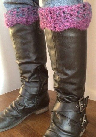 Boot Cuffs, Crocheted Leg Warmers, Boot Toppers, Sock Toppers, Color: Fantasy Purple and Turquoise, Winter Accessories, Girls/Women's Gifts