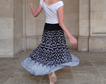 Dance skirt, Tango skirt, Demi - Full circle skirt, Ballroom skirt, Summer skirt, Dotty skirt, Pleated skirt, Black skirt