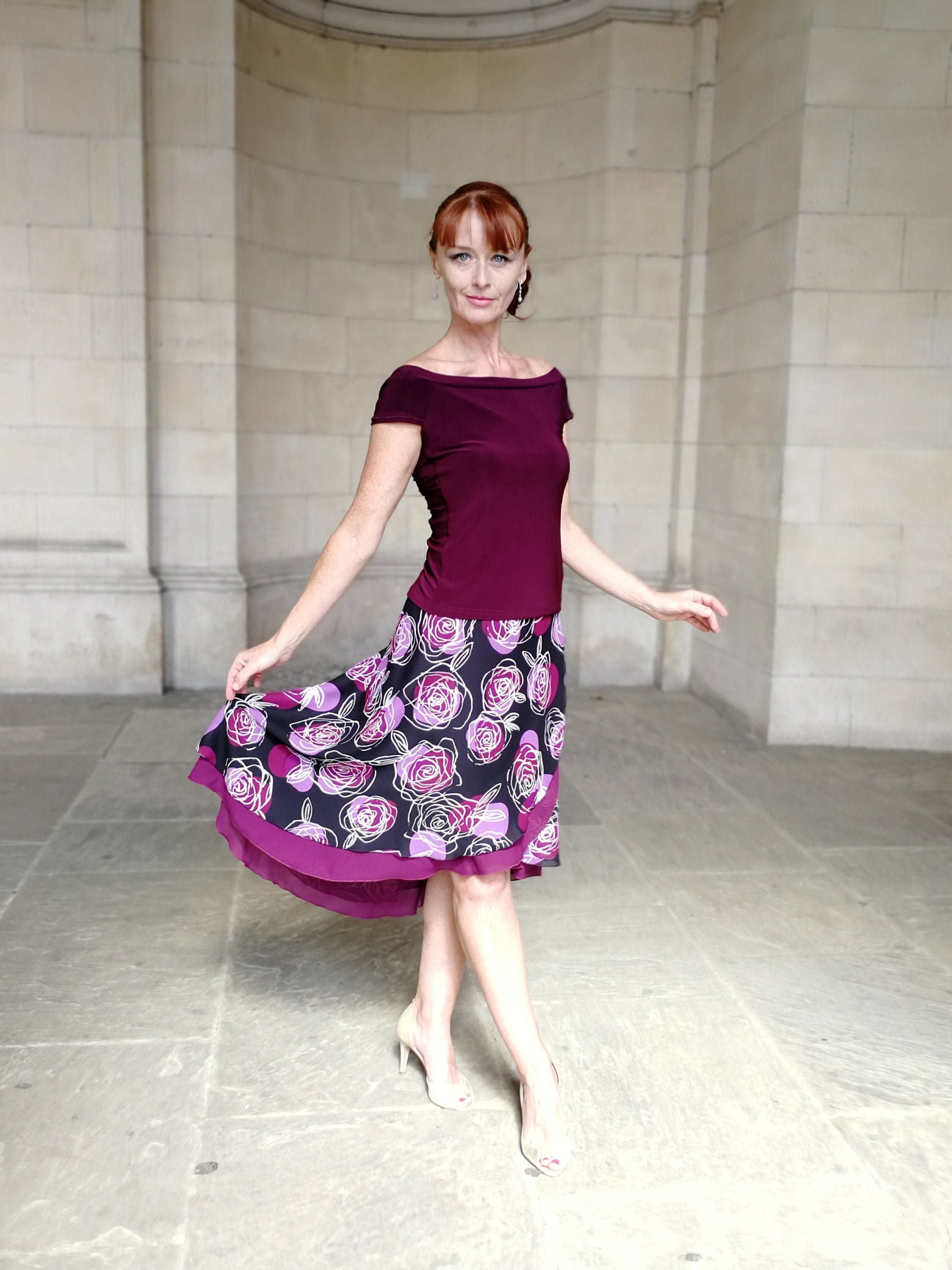 Image of Tango - Ballroom Skirt, Wrap Skirt Abstract Roses