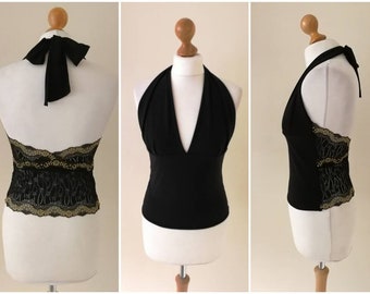 Top cuello halter, top de baile, top de tango, top de verano, top de cuello en V, top de verano - Marylin