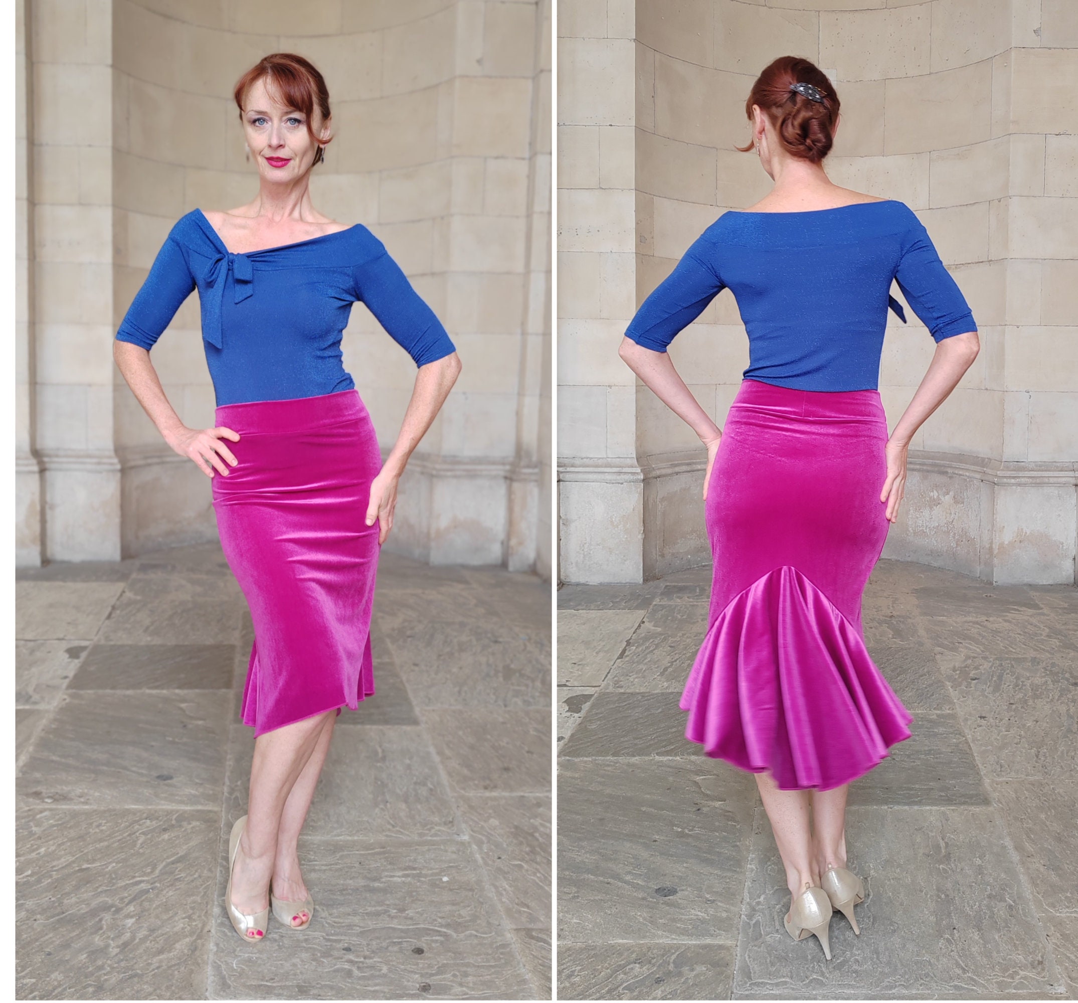 Argentine Tango Skirt in Violet with Slit - Tango Dance Skirt