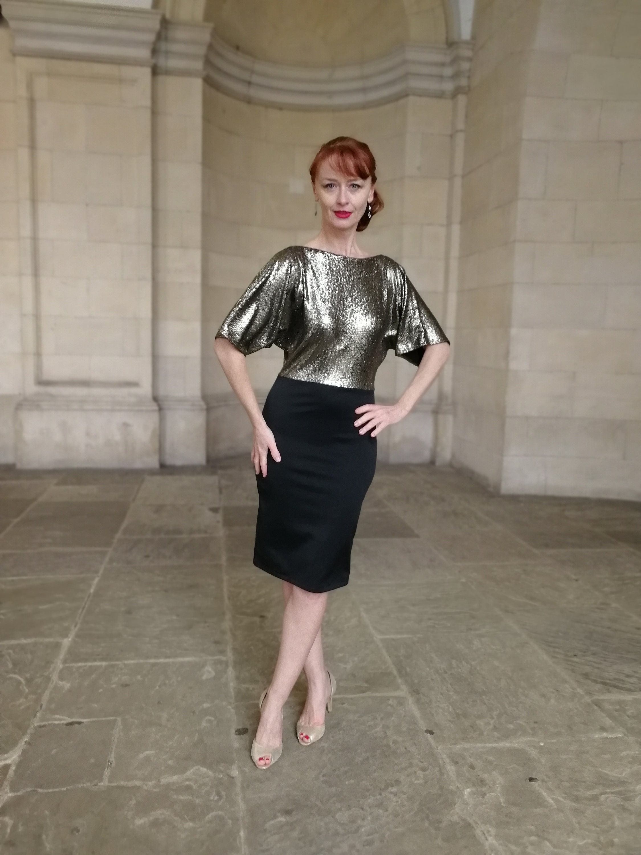 Image of Tango Dress, Kimono Gold Sleeve Party Cocktail Pencil Dress - Zoe