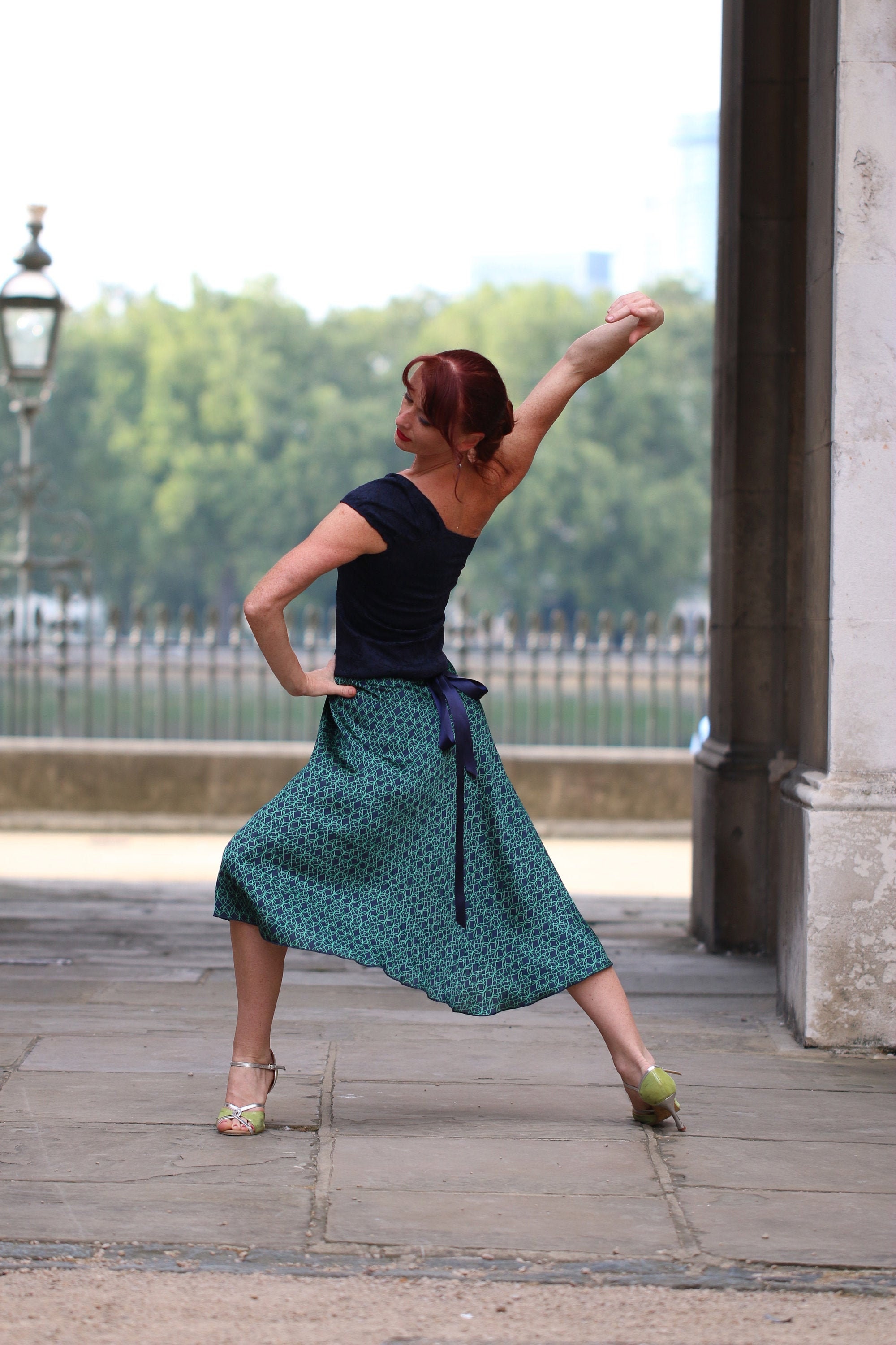 Image of Tango - Ballroom Wrap Skirt Navy Green Geometric