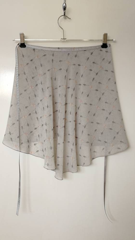 Image of Ballet Wrap Skirt, Dance Chiffon Rehearsal Skirt Grey Dragonflies