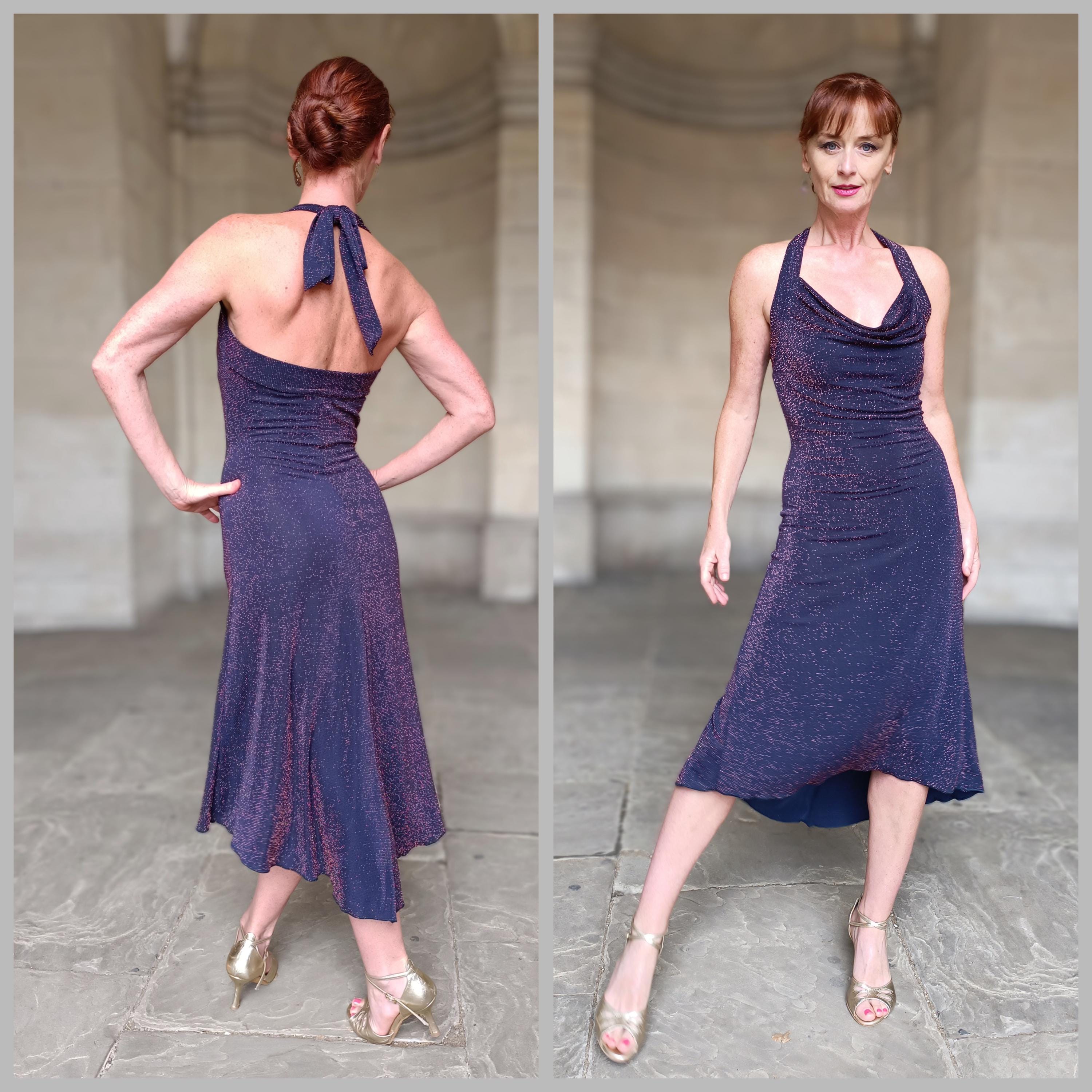 アルゼンチンタンゴ☆ドレス衣装ターコイズ スパンコールドレス バック